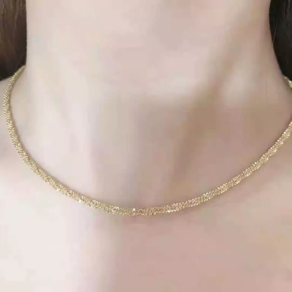 NEW 18k Yellow Gold || 925 Sterling Silver || Hollow Glitter Rope Chain Necklace - Picture 11 of 13
